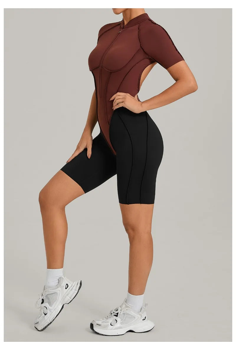 Women's Seamless Yoga Jumpsuit Sports Workout Running Hip-lifting Slim Fit Shorts One-Piece Training Fitness Gym Bodysuit
