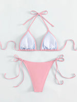 DEKA Women Sexy Rhinestones Bikini Set With Solid Color Thong Swimwear Female Push Up Swimsuit Beach Swimming Bathing Suit