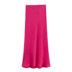 Foridol Autumn Winter Burgundy Satin Skirt Women Party Silk Skirt High Waist Straight Long Faldas Mujer Christmas Skirt