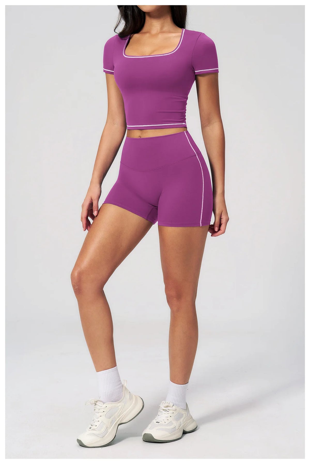 Speed Drying Tight Yoga Sets Women Color Contrast Short Sleeve Slim Sports Top High Waist Leggings Running Fitness Athletic Wear