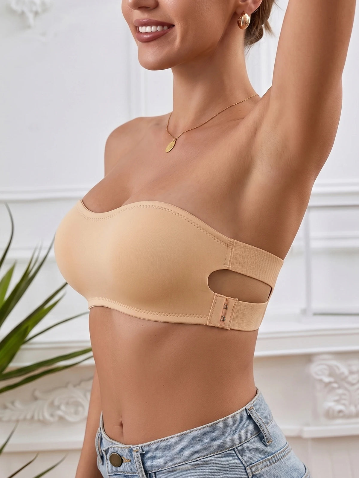 Women's Wireless Strapless Bra Bralette Side Cut-out Push up Bra Breathable Back Unpadded Comfort Bra