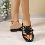 Women's new summer round head hollow breathable open toe flat bottom low heel plus size fish mouth fashion slippers
