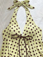 Sexy Yellow Polka Dot Print Bikini Set Swimwear Women Front Tie Push Up Padded Tank Top Drawstring Side High Waist Swimsuit 2026