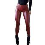 High Waist Solid Color Women Pants Hip Lifter Elastic Waist Windproof Faux Leather Pants Ladies Clothing