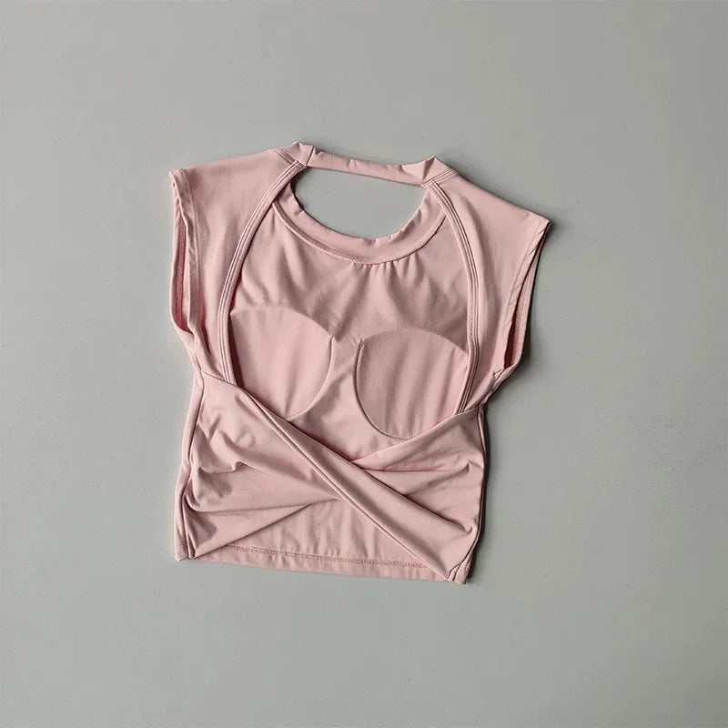 Sexy Short Backless Fixed Chest Pad Sports T-shirt Vest Women's Tight Fitting Quick Drying Slimming Yoga Suit Top Clothing