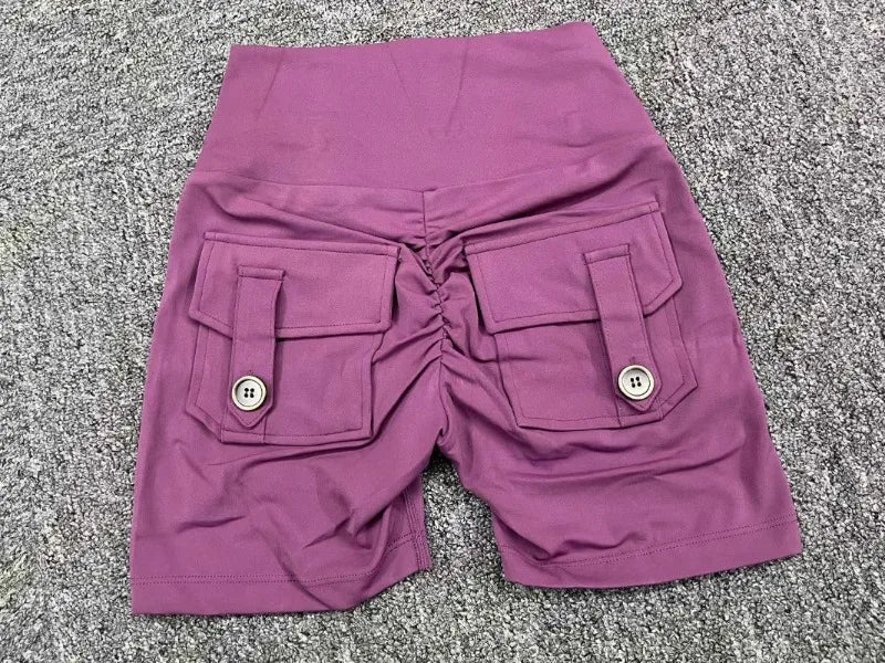 Women's Peach Lifting Yoga Shorts - High Waisted Stretchy Workout Shorts with Button Quick-Dry Tummy Control for Running Fitness