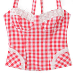 Early Spring New French Style Sexy Sweet Lace Patchwork Slim Fit Halter Neck Tie Plaid Strap For Woman Cute Pure Desire DW8V