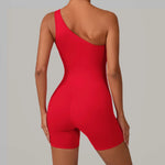 Summer One Shoulder Yoga Short Jumpsuit Women Sexy Cut Out Backless Scrunch Booty One Piece Suit Gym Workout Fitness Clothes