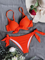 Sexy Front Bow Knot Push Up Bikinis Two Pieces Solid Swimsuit Tie Bikini Swimsuit Swimwear Biquini Conjunto De Bikini Tankini