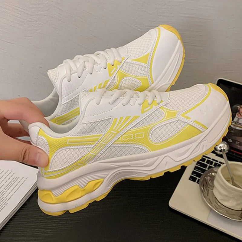 Spring Autumn Breathable Mesh Sneakers Women Mix Color Lace Up Sports Shoes Woman Wear Resistant Platform Casual Shoes Mujer