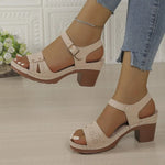 Women's Chunky Heel Sandals Strap Plus Size Shoes Solid Color One Line Fashion Sandals for Women Summer 2026