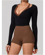 Hearuisavy Summer Women's Yoga Shirt Long Sleeve Sportswear Gym Breathable Quick Dry Sports Top Pilates Dance Ballet Wrap Tops