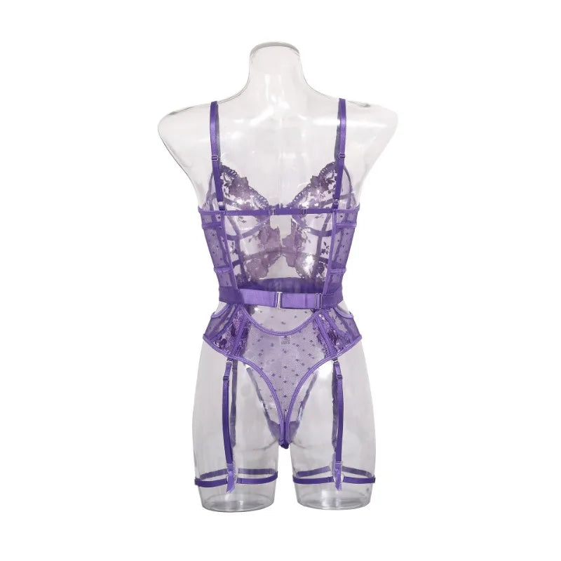 Toucheart Sexy Jumpsuit Embroidered Printing See-Through Sexy Lingerie For WomenHollow Out Backless Sexy Pajamas Jumpsuit New