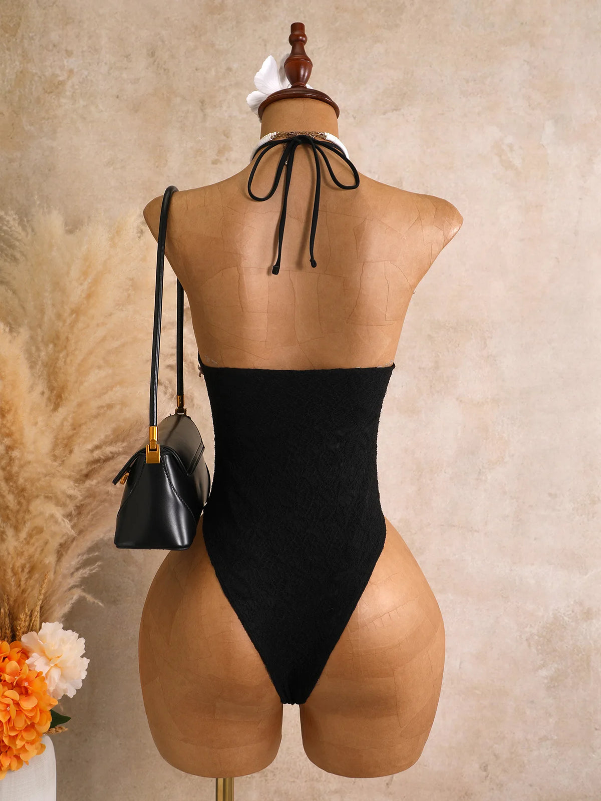 DEKA Sexy Deep V Neck Hollow Out Backless Swimwear White Shell Starfish Ornament One Piece Swimsuit Women Bathing Suit Holiday
