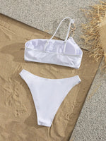 Sexy One Shoulder Bikini Set 2026 Women White Metal Buckle Push Up Bra High Waist Swimsuit Beach Bathing Suit Two Piece Swimwear