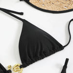 Sexy Black Bikini Set Women Green Metal Ring Designer Push Up Swimwear 2025 Brazilian Beach Bathing Suit Thong Swimsuit Biquini