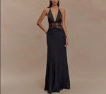 Summer Backless Sexy Long Dresses Women's Gown Patchwork Lace Halter V Neck Sleeveless High Waist Elegant Vestidos Para Mujer