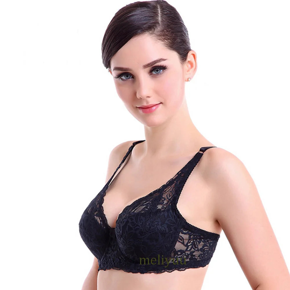 Sexy Lace Bra Plus Size A B C D Cup Underwire Gather Adjustment Plunge Lingerie Bras For Women Embroidery Underwear BH Top