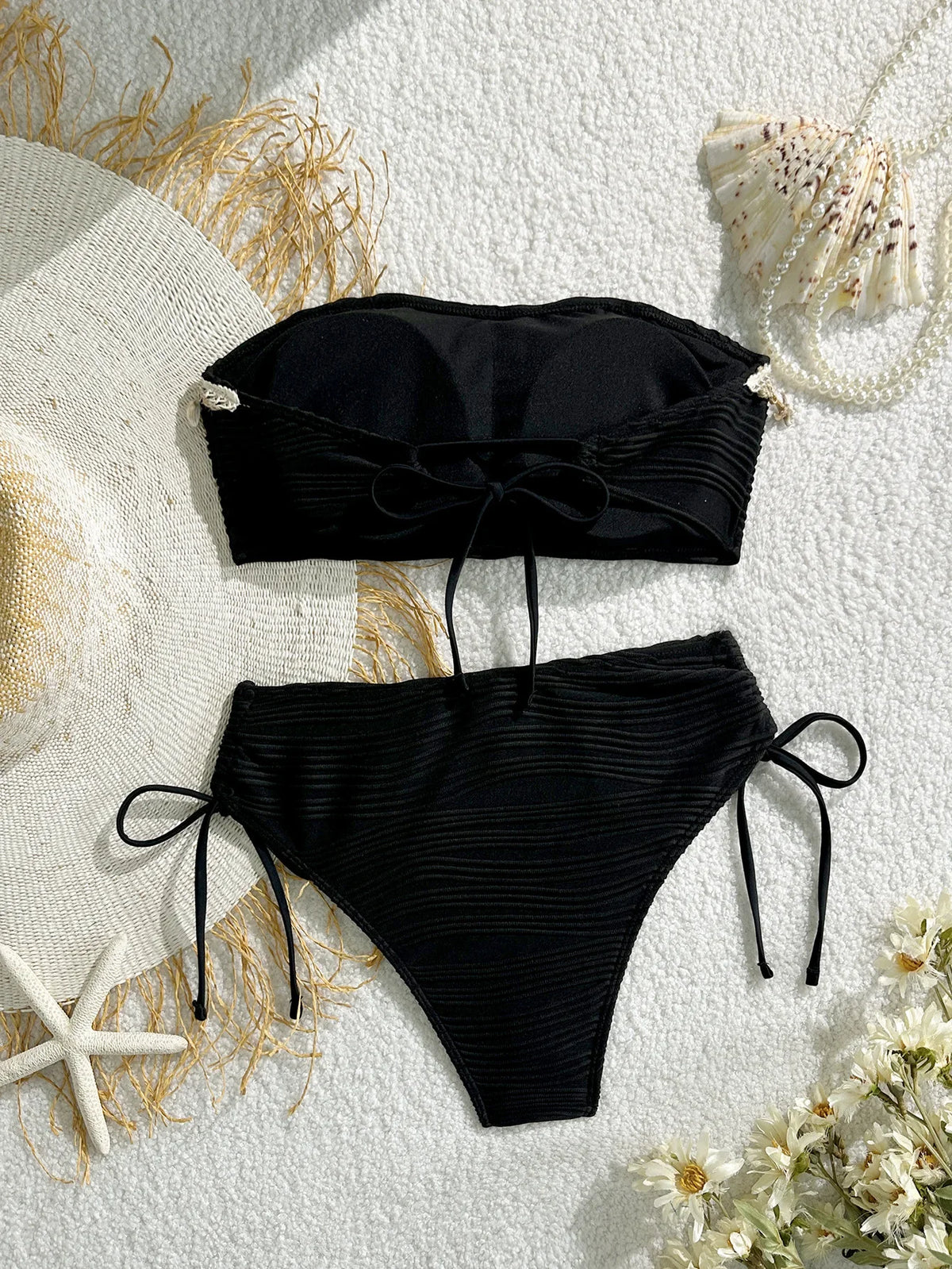 XS - XL Wrinkled Shells Bandeau Bikini Women Swimwear Female Swimsuit Two-pieces Bikini Set Bather Bathing Suit Swim Beachwear