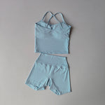 Women's Slim Shoulder Yoga Vest High Waisted Waist Hugging Naked Yoga Three Part Shorts Exercise Set Popular Fitness Clothing