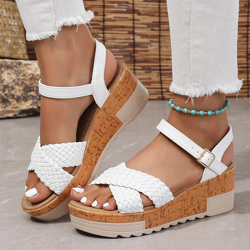 Women's Braided Platform Sandals 2025 Summer Chunky Wedges Gladiator Sandals Woman Ankle Straps Vacation Casual Beach Sandles
