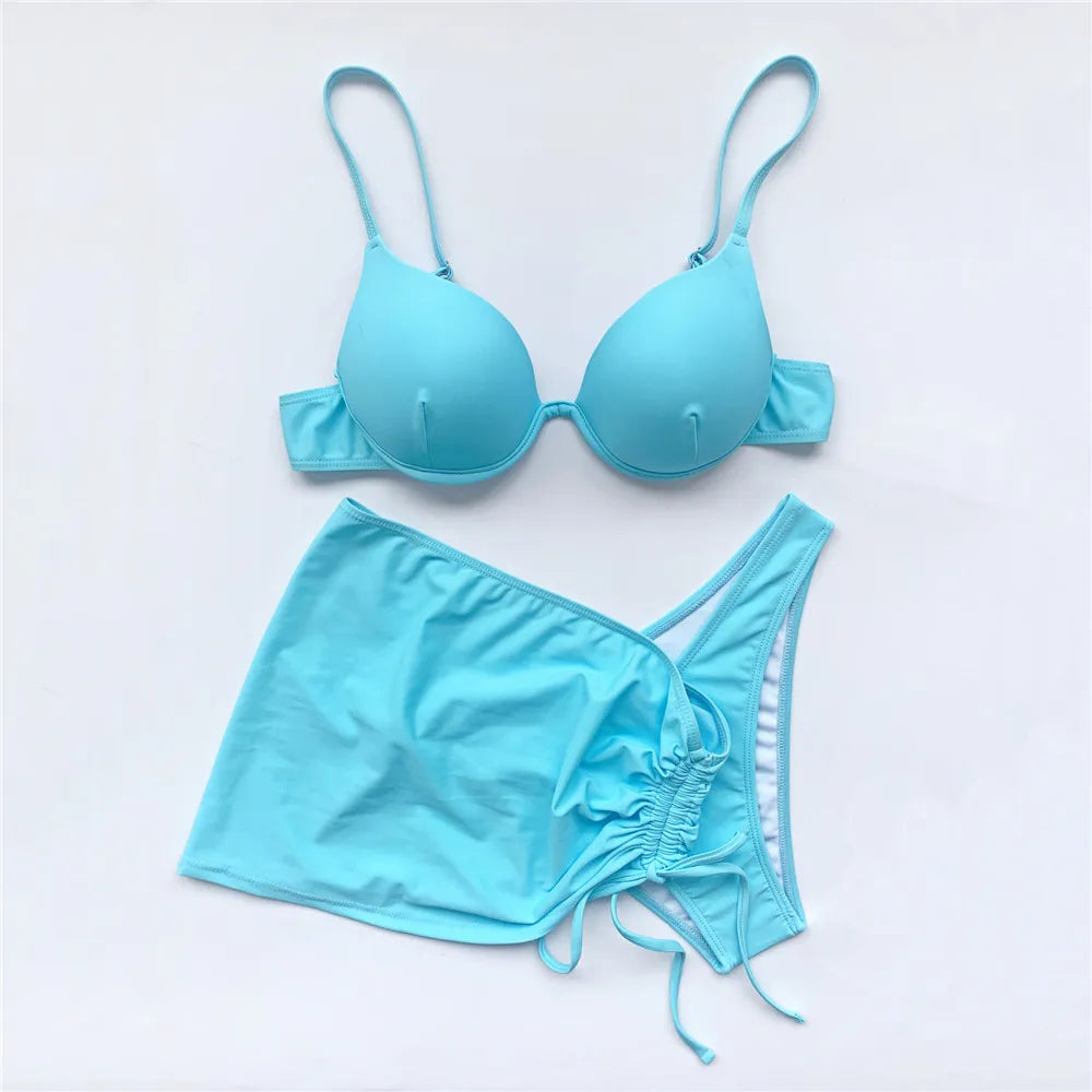 Red Push Up 3 Bikini Set Women 2026 Swimwear Mesh Cover Up High Cut Sexy Swimsuit Female Bathing Suit Bathers Swim Bikinis Mujer