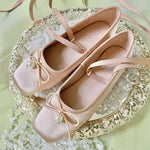 2025 Summer Cute Square Toe Ballet Flats Shoes Women with Riband Sweet Satin Slip On Comfortable sole Office Lady Daily Shoes