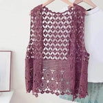 Women Summer Vest Hollow Out Retro Knitted Crochet Sleeveless Loose Open Stitch Thin Cardigan Daily Outwear Coat Top