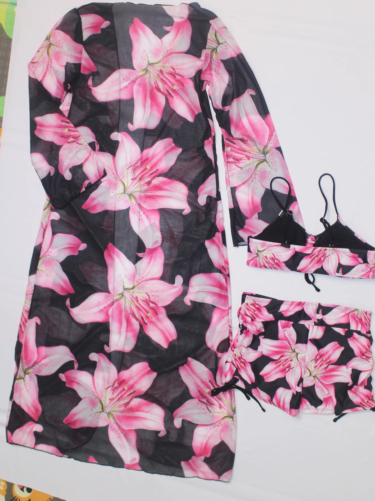 3-Piece Set BohemianPrint Beach Sunshade Clothing Women's Drawstring Swimsuit Shorts Comfortable Summer Vacation Swimwear