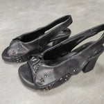 Brand New Women's Y2K Star Rivet Platform Sandals 2000's Peep Toe Slingback Chunky Heel Distressed Denim High Heeled Shoes