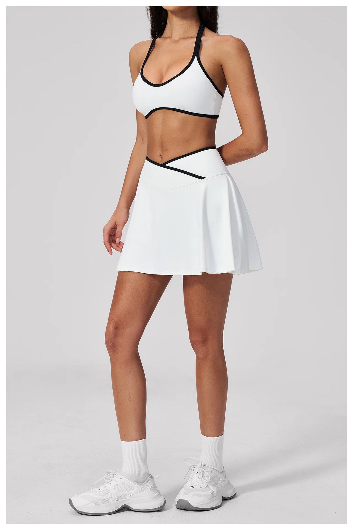 Summer New Outdoor Breathable Yoga Sets Women Color Block Shockproof Sports Bra Tennis Pleate Skirt Gym Workout Fitness Suits