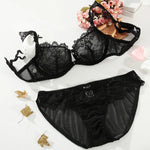 Sexy Hollow Push Up Bra Set French Ultra Thin Lace Embroidery Women Underwear Burgundy Breathable Temptation Plus Size Lingerie