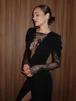Ahagaga Eelgant Lace Women's Dress Patchwork Long Sleeves Autumn Party Slim Fit Sheath Velvet Sexy Split Trend Female Vestidos