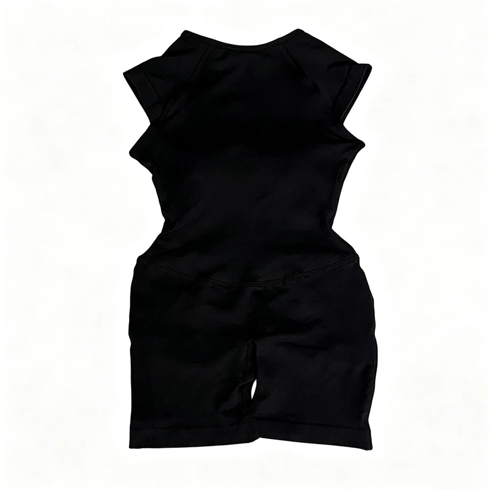 Flutter Sleeve One Piece Yoga Set Women Backless Yoga Enterito Gym Set Seamless Sports Jumpsuit Bodysuit Workout Shorts Romper