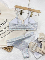 2026 Sexy Bikini Sliver Sequins High Waist Swimwear Swimsuit Women Bikinis Set Bathing Suit New Bikini Female Push Up Metal Hoop