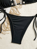 Shell Decoration Halter String Strappy Bikini Women Swimwear Female Swimsuit Two-pieces Bikini Set Ribbed Bathing Suit Swim Lady