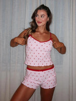 2026 New women's two-piece set of cherry printed sleeveless vest shorts soft and comfortable home suit set sweet pajamas Y2K Hot