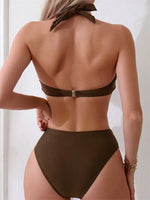 Sexy Front Tie Bikini Set Women Brown Halter Push Up Padded Micro Swimsuit 2025 Summer Bathing Suit High Waist Swimwear Biquini
