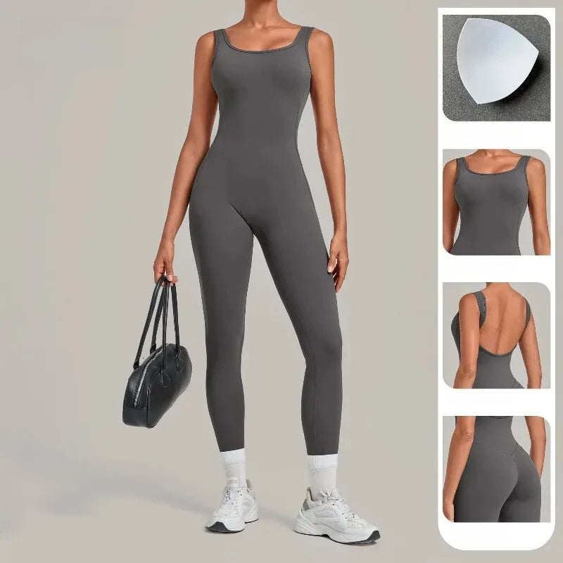 Women's Seamless Yoga Jumpsuits Fitness Sports Hip-lifting Beauty Back Sleeveless One-Piece Training Workout Running Bodysuits