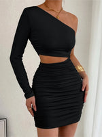 Fashion Sexy Dress Slanted Collar Single Shoulder Sleeves Hollow Slim Fit Sexy Dresses Skinny Slim Elegant Party Mini Dresses