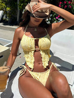 DEKA New Brazilian Yellow Bikini Set Women Lace-Up Swimwear Female Swimsuit For Swimming Wear Bathing Suits Beachwear