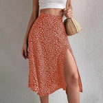 Women Summer Skirt Slit A-line High Waist Floral Print Loose Dress-up Elegant Breathable Lady Midi Skirt Female Clothes