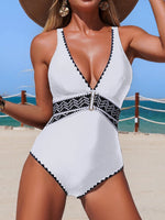 2026 V-neck Swimsuit Women One Piece Solid Printed Swimwear Female Sexy Bathers Bathing Swimming Swim Suit Beach Wear XL