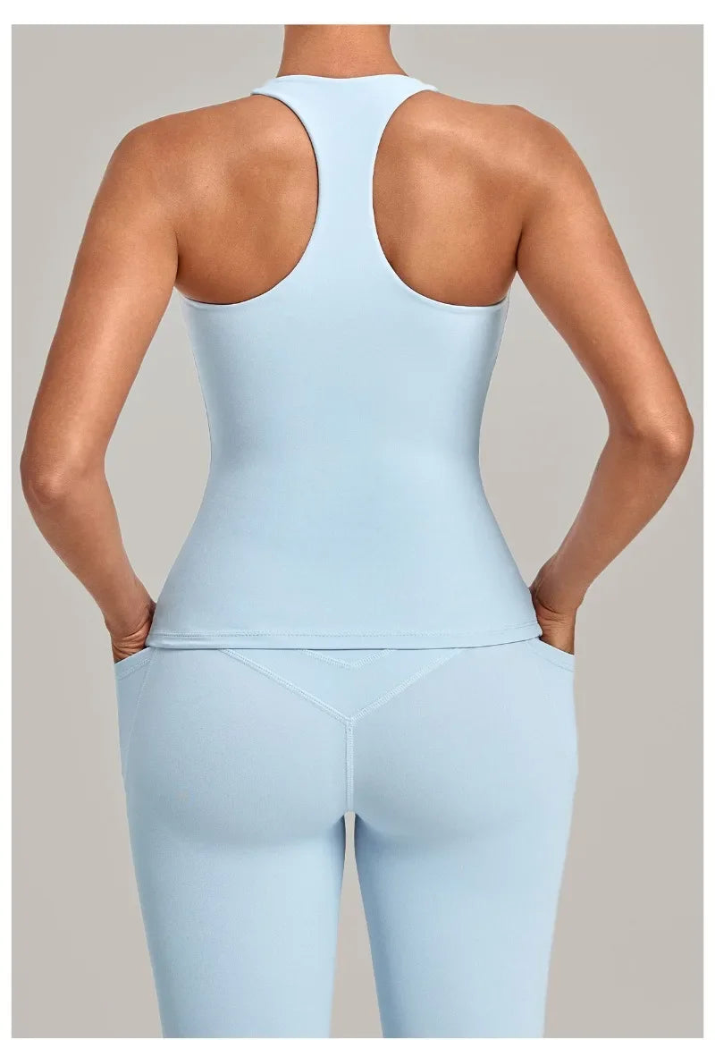 Women's Seamless Yoga Vest Sports Fitness Gym Beauty Back Top Nude Slim Fit Training Running Workout Vest