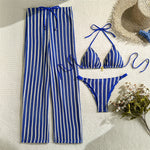 With Pants Striped Halter Bikini Female Swimsuit Women Swimwear Three-Pieces Bikini Set Brazilian Bather Bathing Suit Swim V7838