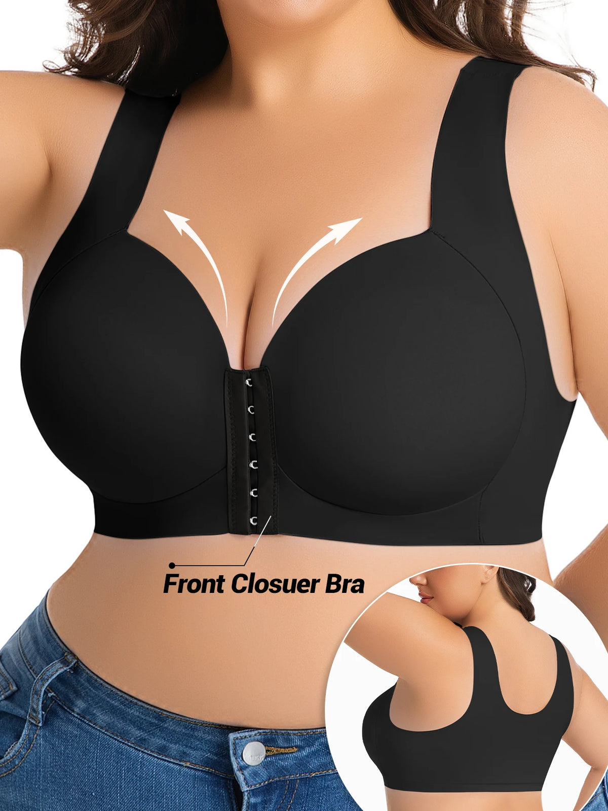 Women's Bra Plus Size Wireless Front Closure Seamless U-Back Fixed Cup Breathable Lingerie