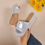 2025 Summer Chunky Platform Slippers for Women Pu Leather Wedges High Heel Sandals Woman Plus Size 36-43 Beach Sandles Female