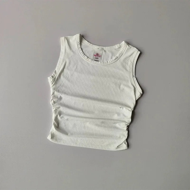 Women's Summer Nude I-Shaped Yoga Sports Vest Slimming Quick Dry Pleated Top for Fitness And Sports Activity