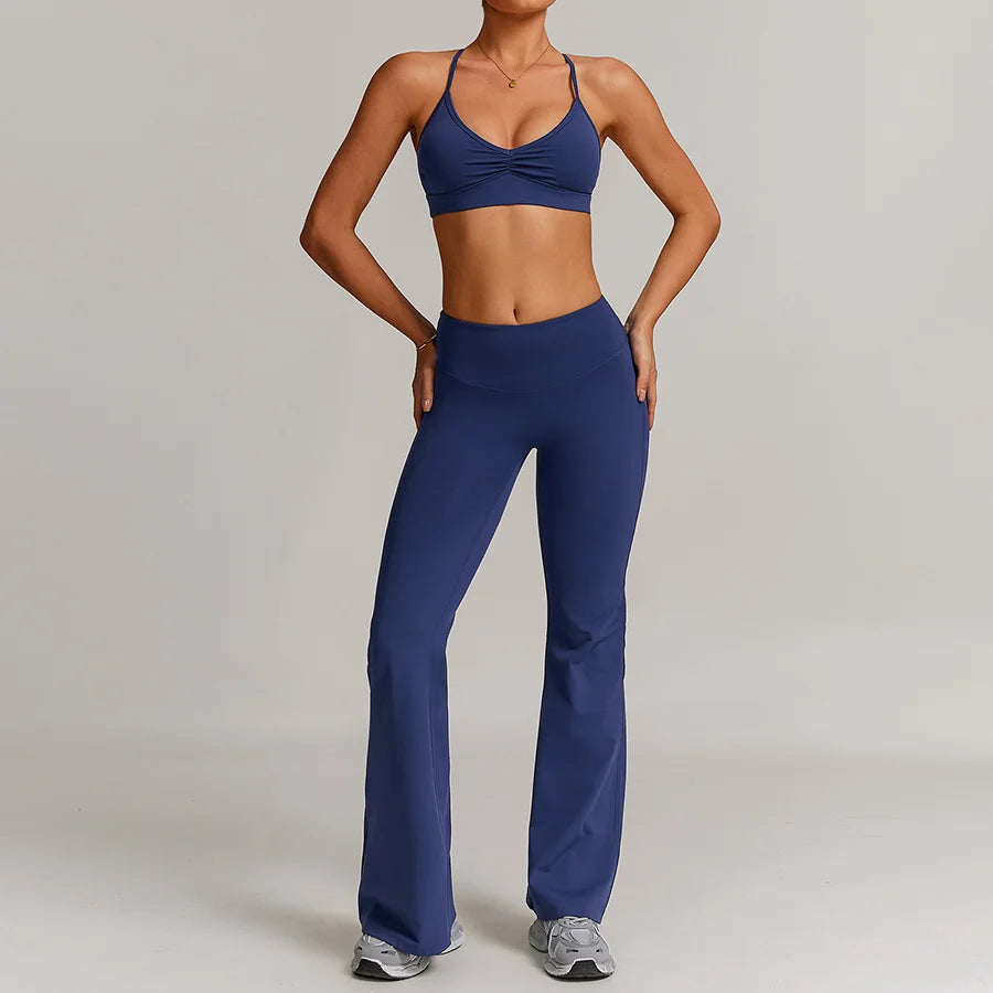 Women 2PCS Yoga Suit Sports Gym Set Tracksuit Workout Long Sleeve Shirt Fitness Flared leggings Short sleeve shorts running suit