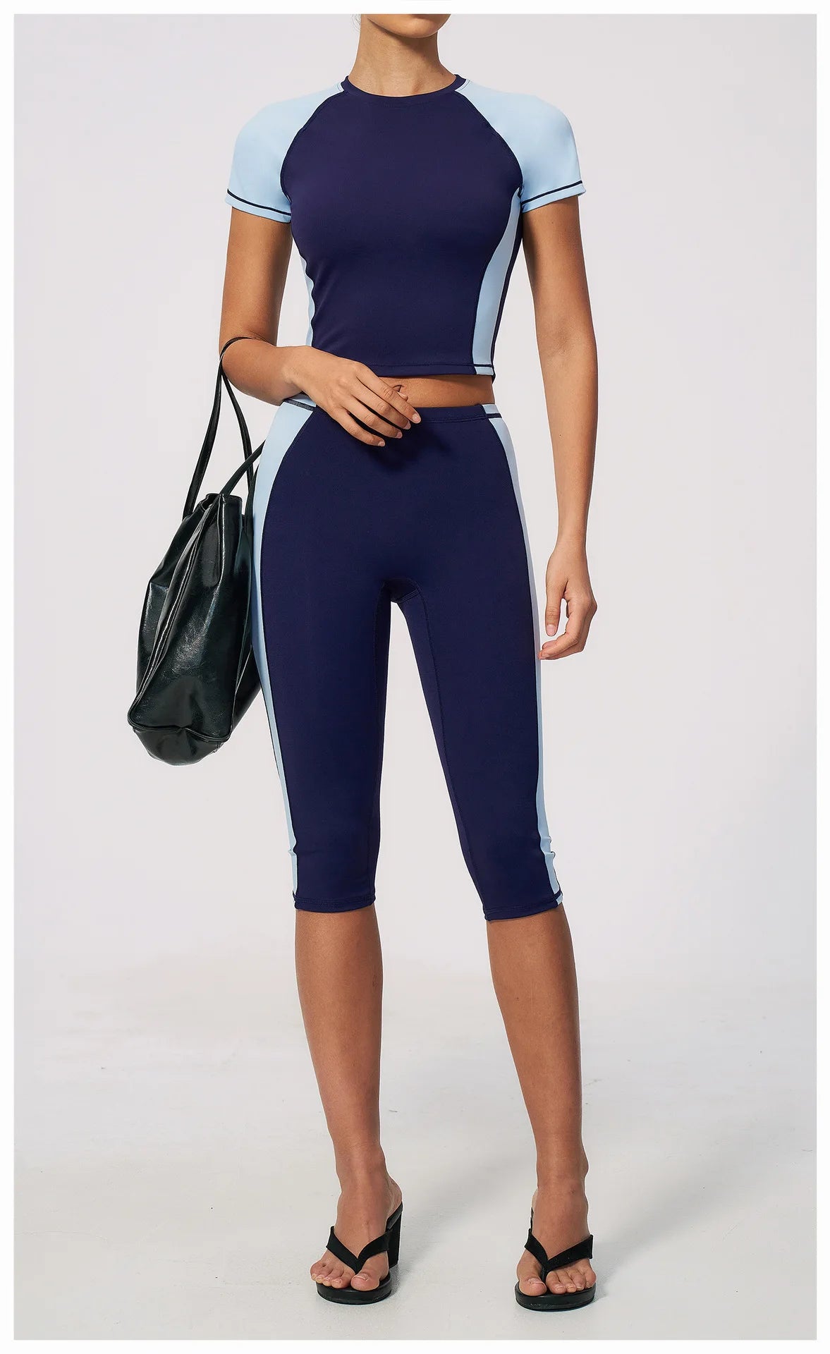 Color Blocking 2PCS Yoga Set Women's Tracksuit Short Sleeve O Neck Sports T Shirts High Waist Cropped Pants Tight Fitness Suits
